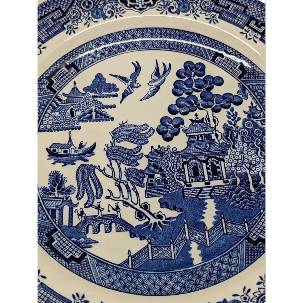 CHURCHILL Dinner Plates, Set Of 2,  10-1/4"  BLUE WILLOW STAFFORDSHIRE ENGLAND - Picture 2 of 6